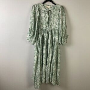 Daughters of India Kyra Midi Dress Small Jade Green Floral Peasant